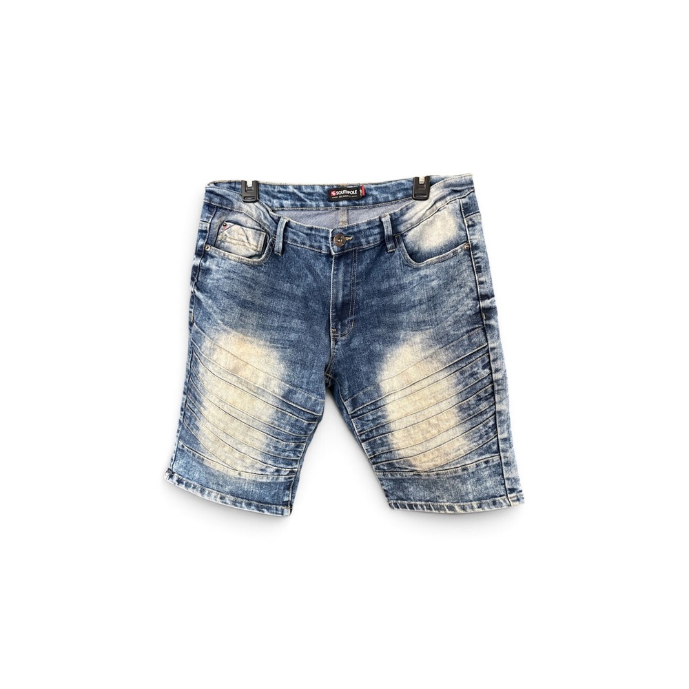 Southpole Mens Slim Fit Moto Denim Shorts‎ Blue Acid Wash Distressed Size 34